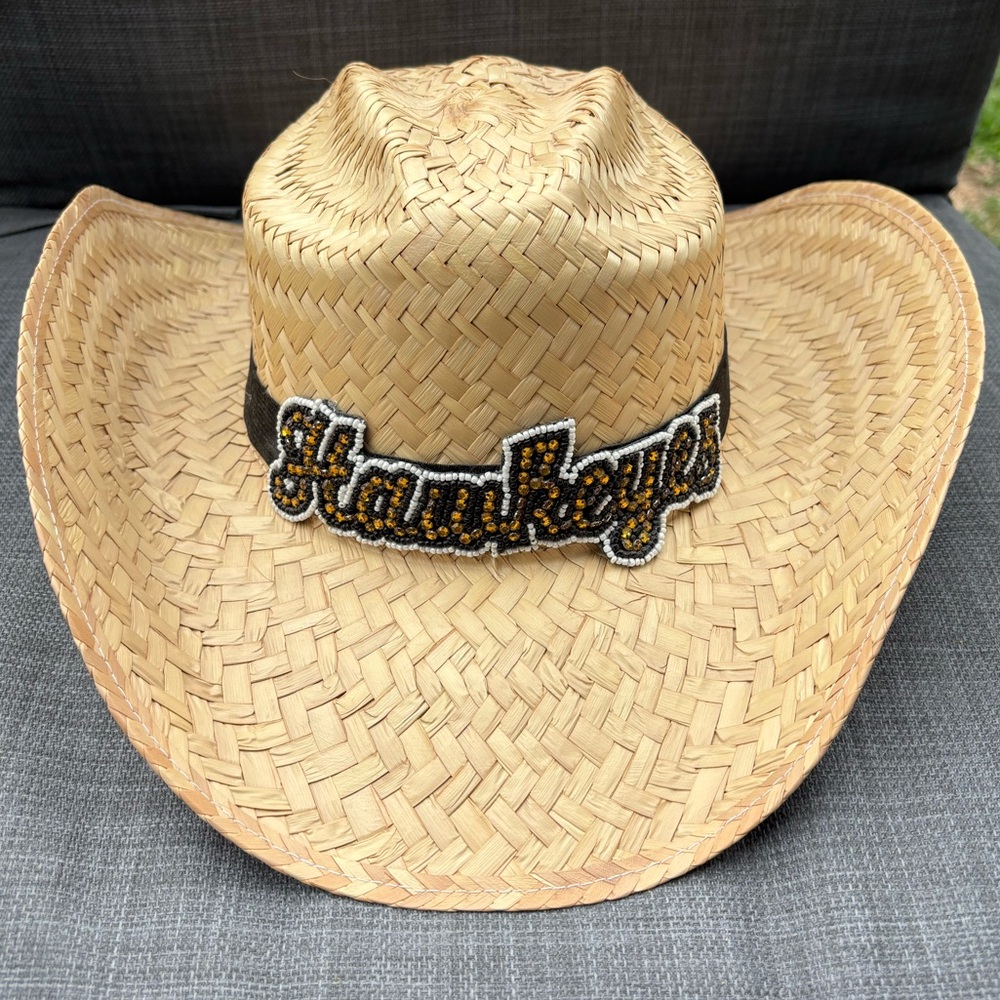 Iowa Hawkeye Beaded Straw Cowboy Hat - Natural